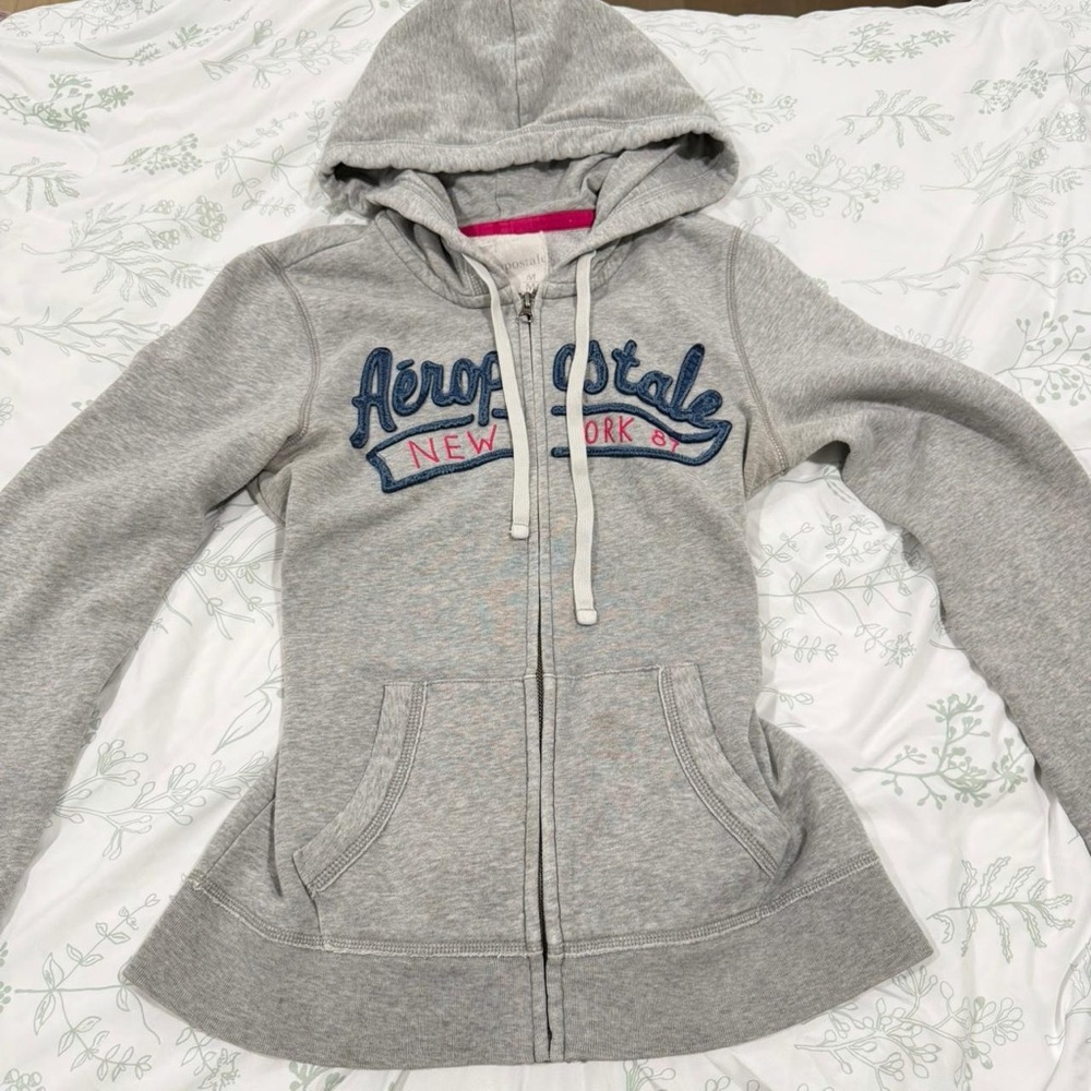 Aeropostale Heather Gray Hoodie with Blue Accents